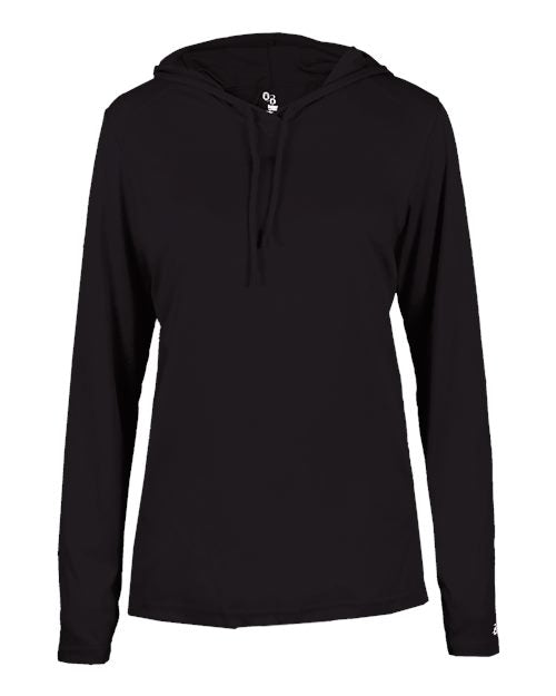 Badger 4165 Women's B-Core Hooded Long Sleeve T-Shirt - Black - front