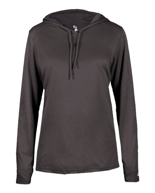 Badger 4165 Women's B-Core Hooded Long Sleeve T-Shirt - Graphite - front