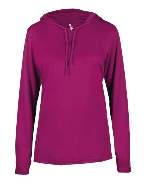 Badger 4165 Women's B-Core Hooded Long Sleeve T-Shirt - Hot Pink - front