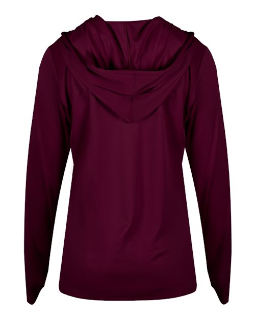 Badger 4165 Women's B-Core Hooded Long Sleeve T-Shirt - Maroon - back