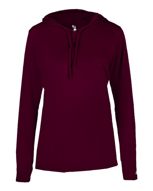 Badger 4165 Women's B-Core Hooded Long Sleeve T-Shirt - Maroon - front