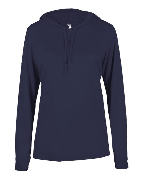 Badger 4165 Women's B-Core Hooded Long Sleeve T-Shirt - Navy - front