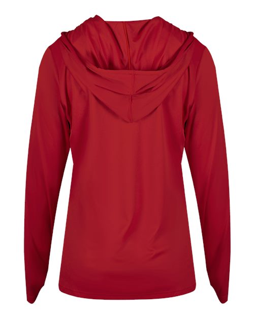 Badger 4165 Women's B-Core Hooded Long Sleeve T-Shirt - Red - back