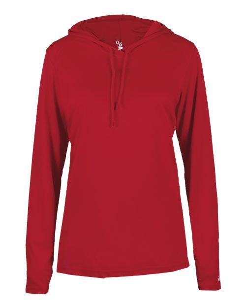 Badger 4165 Women's B-Core Hooded Long Sleeve T-Shirt - Red - front