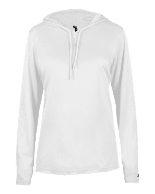 Badger 4165 Women's B-Core Hooded Long Sleeve T-Shirt - White - front