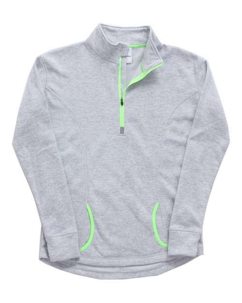 J. America 8617 Women's Cosmic Fleece Quarter-Zip Pullover - Ice Fleck/ Neon Green - front