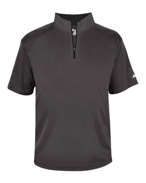 Badger 4199 Men's B-Core Short Sleeve Quarter-Zip - Graphite/ Black - front
