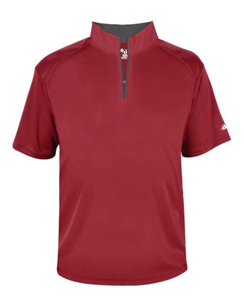Badger 4199 Men's B-Core Short Sleeve Quarter-Zip - Red/ Graphite - front
