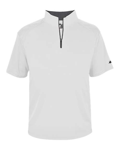 Badger 4199 Men's B-Core Short Sleeve Quarter-Zip - White/ Graphite - front