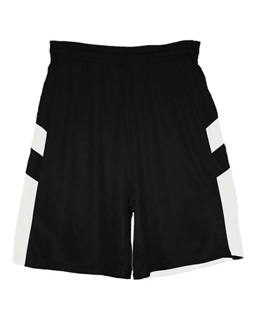 Alleson Athletic 7266 Men's B-Pivot Rev. Shorts - Black/ White - front