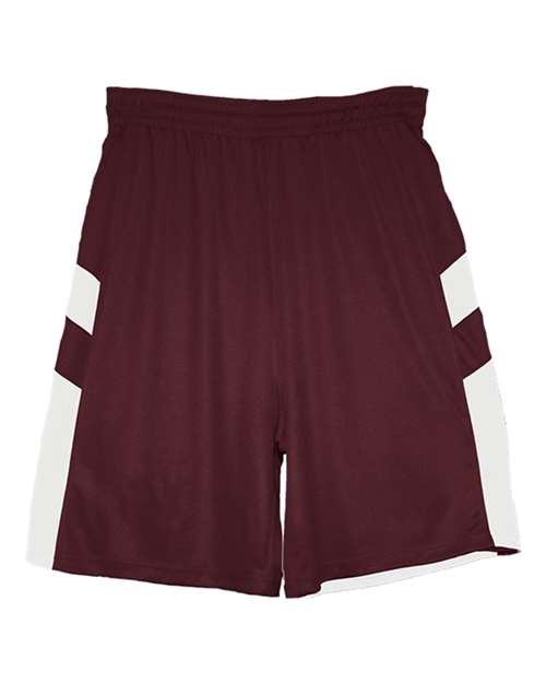 Alleson Athletic 7266 Men's B-Pivot Rev. Shorts - Maroon/ White - front