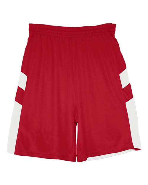 Alleson Athletic 7266 Men's B-Pivot Rev. Shorts - Red/ White - front