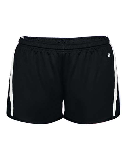 Alleson Athletic 7274 Women's Stride Shorts - Black/ White - front