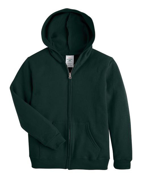 Hanes P480 Youth EcoSmart® Full-Zip Hooded Sweatshirt - Deep Forest - front