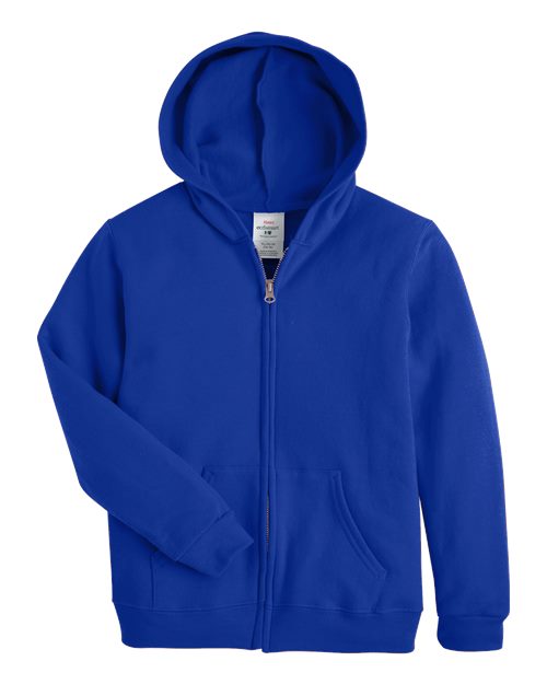 Hanes P480 Youth EcoSmart® Full-Zip Hooded Sweatshirt - Deep Royal - front