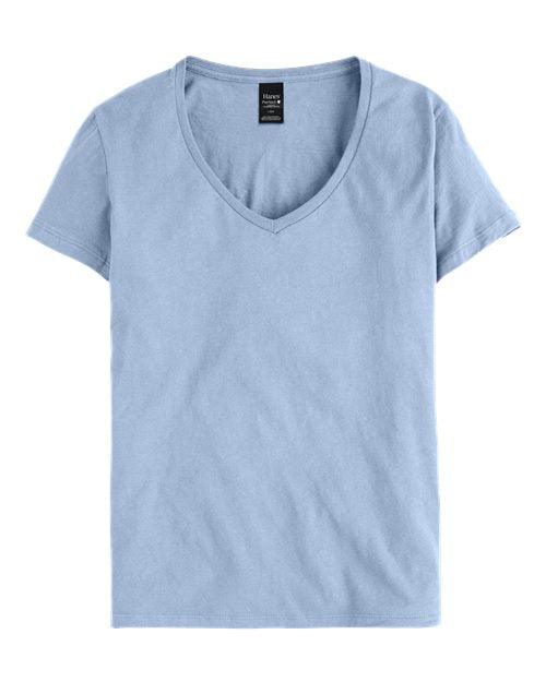 Hanes S04V Women's Perfect-T V-Neck T-Shirt - Light Blue - front