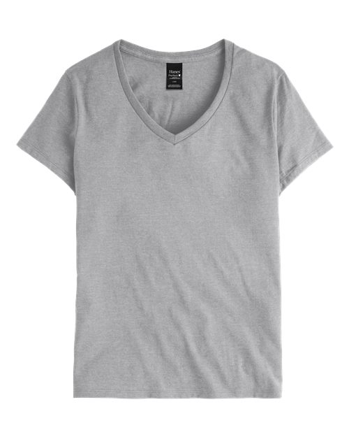 Hanes S04V Women's Perfect-T V-Neck T-Shirt - Light Steel - front