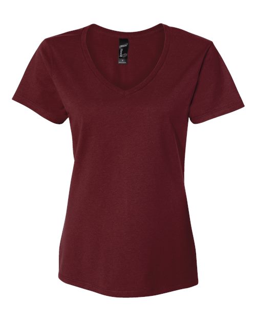 Hanes S04V Women's Perfect-T V-Neck T-Shirt - Maroon - front