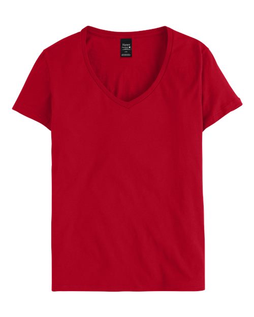 Hanes S04V Women's Perfect-T V-Neck T-Shirt - Deep Red - front