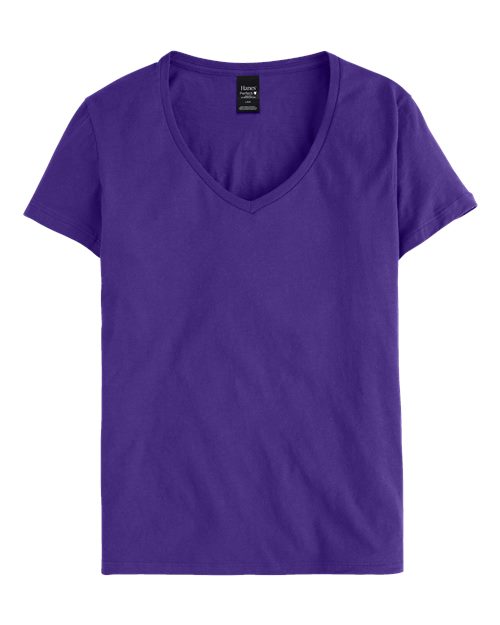 Hanes S04V Women's Perfect-T V-Neck T-Shirt - Purple - front