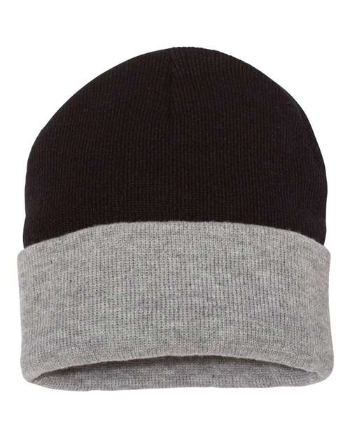 Sportsman SP12T 12" Color Blocked Cuffed Beanie - Black/ Heather - front