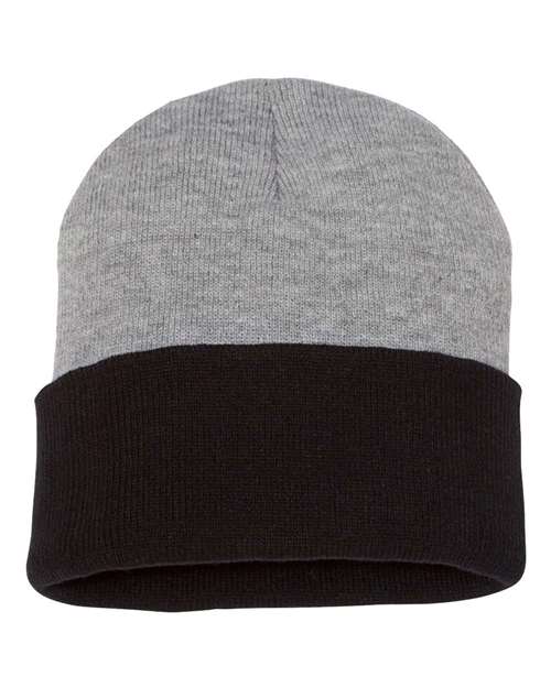 Sportsman SP12T 12" Color Blocked Cuffed Beanie - Heather/ Black - front