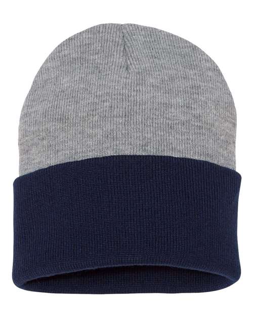 Sportsman SP12T 12" Color Blocked Cuffed Beanie - Heather/ Navy - front