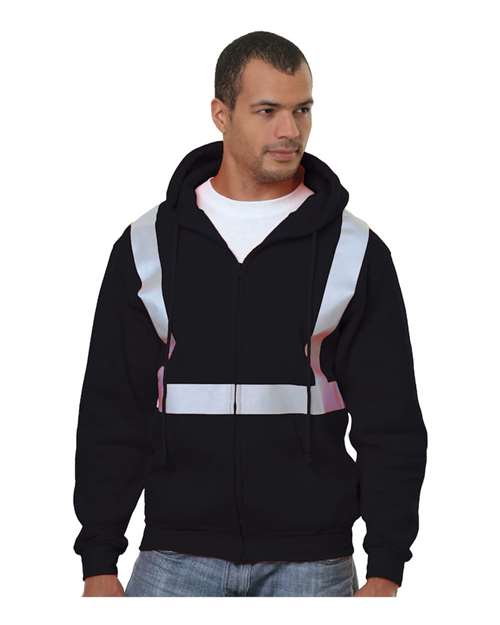 Bayside 3790 Unisex USA-Made Hi-Visibility Full-Zip Hooded Sweatshirt - Black - front