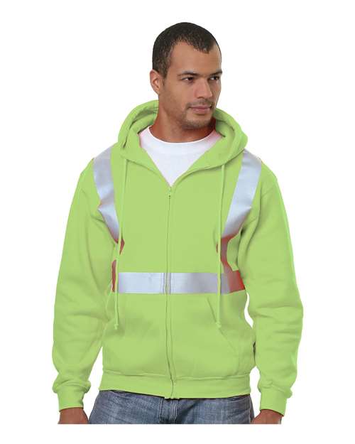 Bayside 3790 Unisex USA-Made Hi-Visibility Full-Zip Hooded Sweatshirt - Lime Green - front