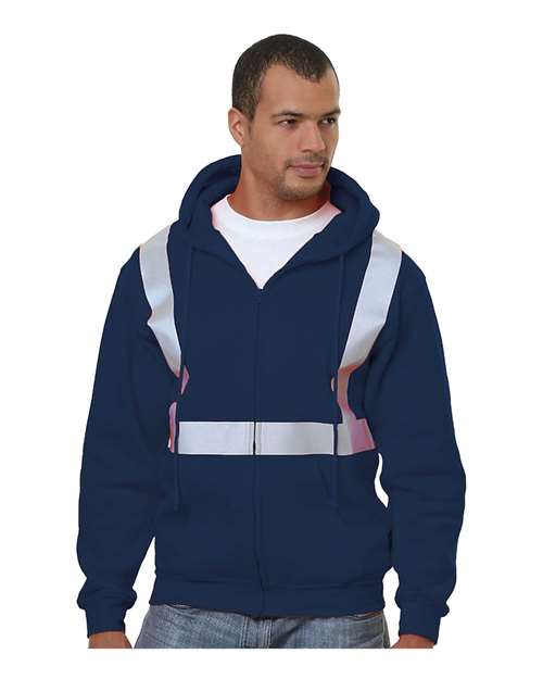 Bayside 3790 Unisex USA-Made Hi-Visibility Full-Zip Hooded Sweatshirt - Navy - front