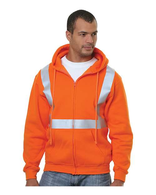 Bayside 3790 Unisex USA-Made Hi-Visibility Full-Zip Hooded Sweatshirt - Bright Orange - front