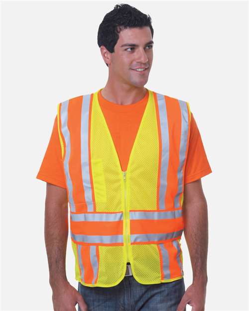 Bayside 3787 Unisex USA-Made Safety Mesh ANSI Vest - Lime Green - front