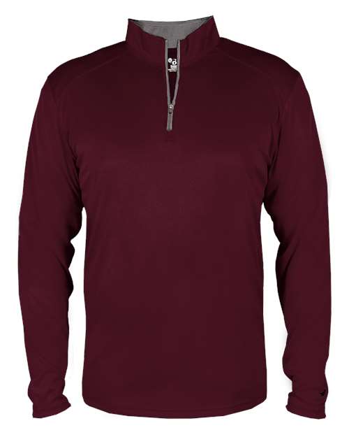 Badger 2102 Youth B-Core Quarter-Zip Pullover - Maroon/ Graphite - front