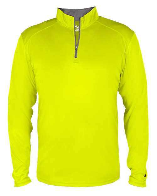 Badger 2102 Youth B-Core Quarter-Zip Pullover - Safety Yellow Green/ Graphite - front