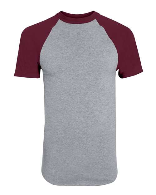 Augusta Sportswear 423 Unisex Raglan Baseball Jersey - Athletic Heather/ Maroon - front