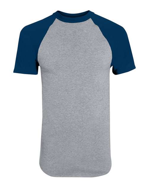 Augusta Sportswear 424 Youth Raglan Baseball Jersey - Athletic Heather/ Navy - front