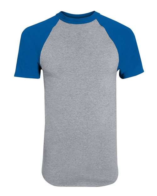 Augusta Sportswear 424 Youth Raglan Baseball Jersey - Athletic Heather/ Royal - front