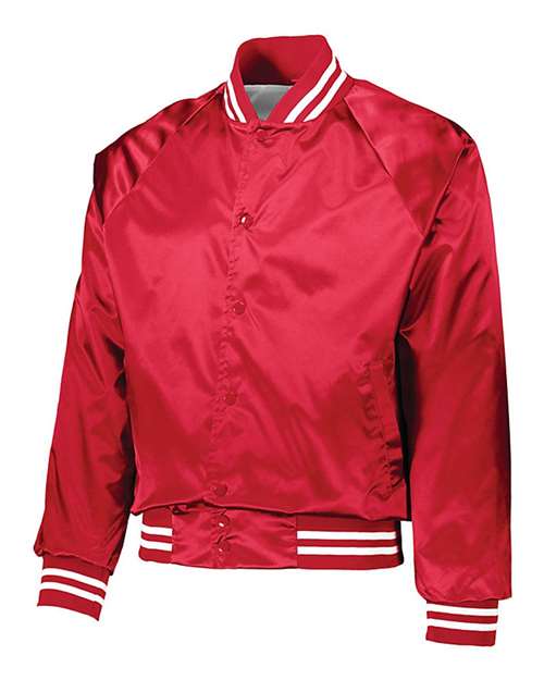 Augusta Sportswear 3610 Unisex Satin Baseball Jacket Striped Trim - Red/ White - side