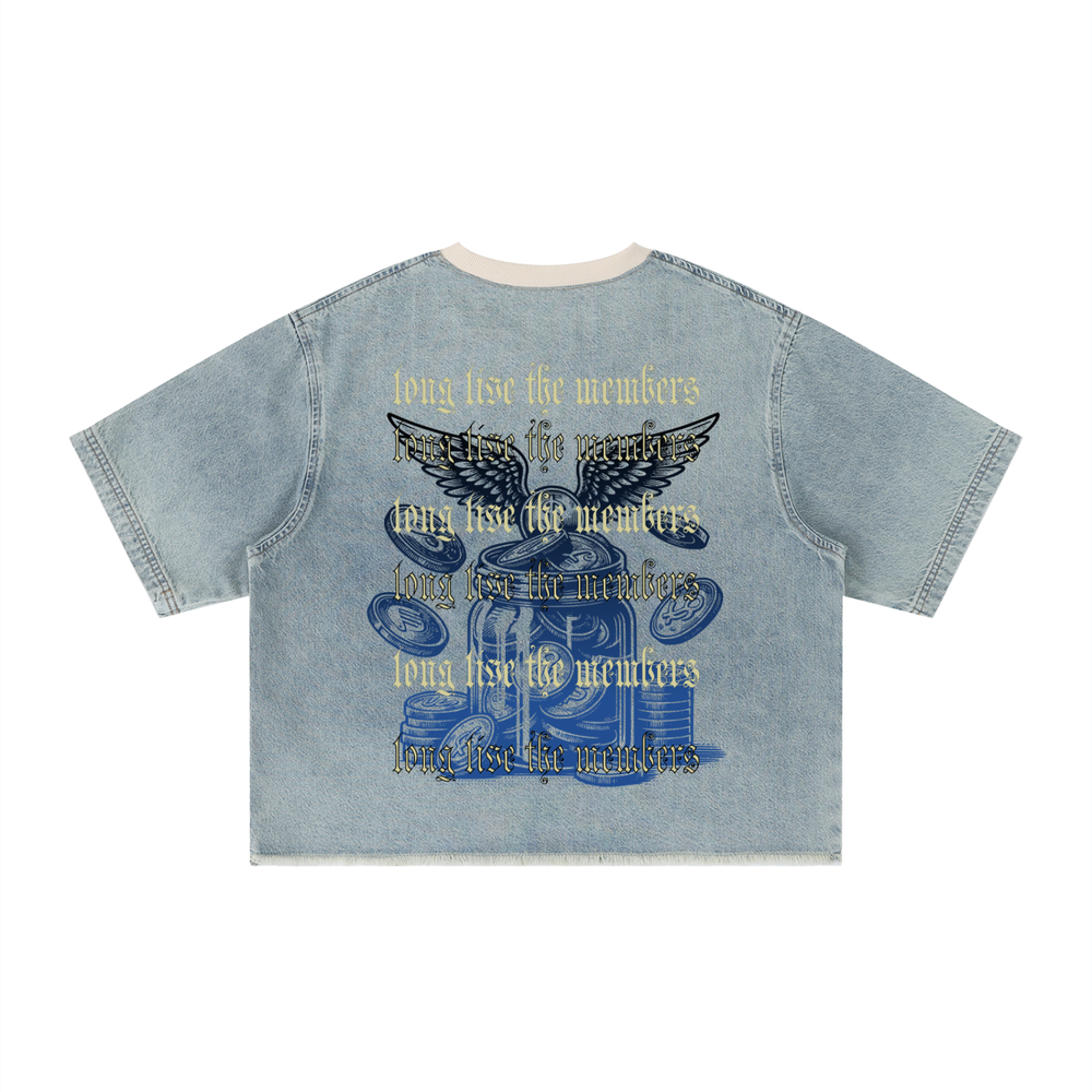 Unisex Vintage Wash Boxy Raw Hem Denim T-Shirt