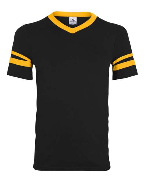 Augusta Sportswear 360 V-Neck Jersey with Striped Sleeves - Black/ Gold - front