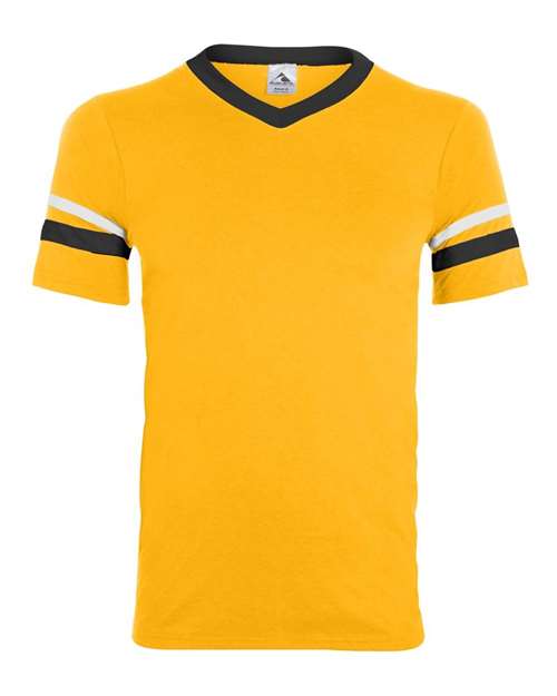 Augusta Sportswear 360 V-Neck Jersey with Striped Sleeves - Gold/ Black/ White - front
