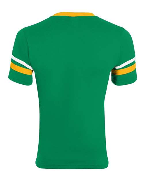Augusta Sportswear 360 V-Neck Jersey with Striped Sleeves - Kelly/ Gold/ White - back