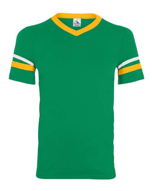 Augusta Sportswear 360 V-Neck Jersey with Striped Sleeves - Kelly/ Gold/ White - front
