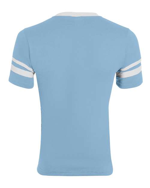 Augusta Sportswear 360 V-Neck Jersey with Striped Sleeves - Light Blue/ White - back