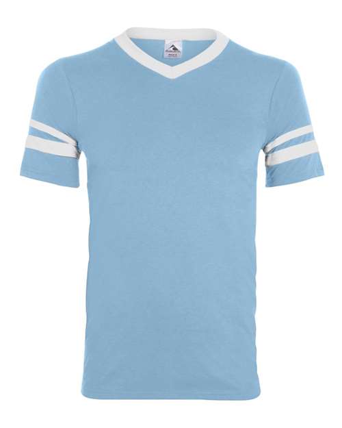 Augusta Sportswear 360 V-Neck Jersey with Striped Sleeves - Light Blue/ White - front