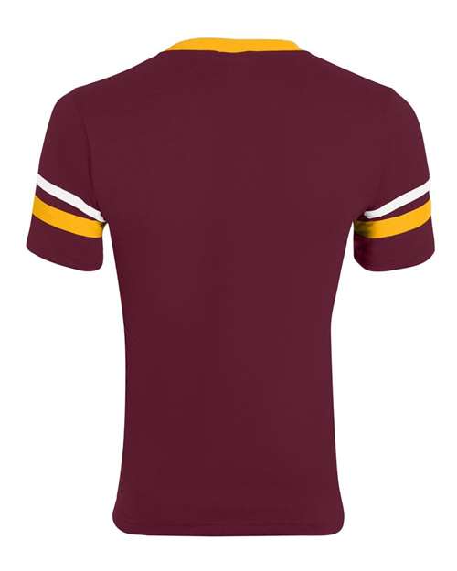 Augusta Sportswear 360 V-Neck Jersey with Striped Sleeves - Maroon/ Gold/ White - back