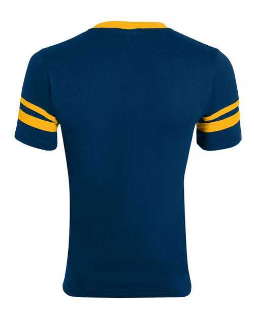 Augusta Sportswear 360 V-Neck Jersey with Striped Sleeves - Navy/ Gold - back