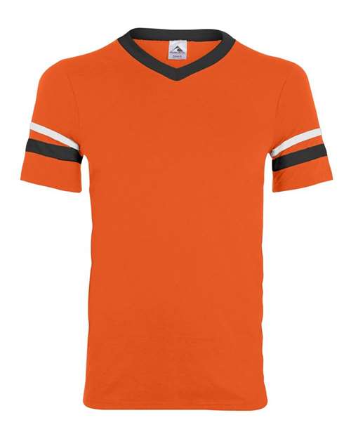Augusta Sportswear 360 V-Neck Jersey with Striped Sleeves - Orange/ Black/ White - front