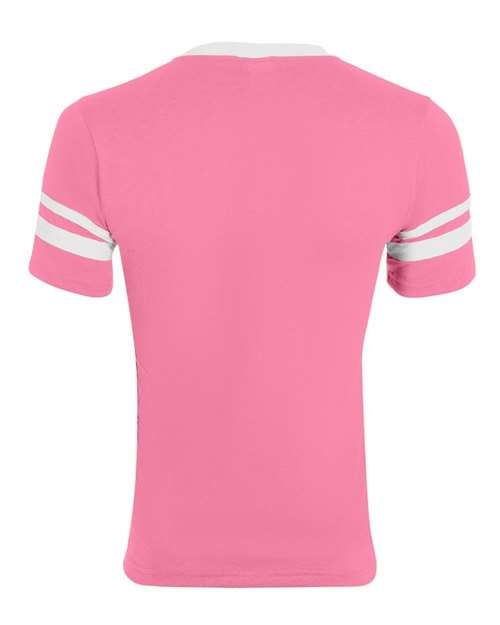 Augusta Sportswear 360 V-Neck Jersey with Striped Sleeves - Pink/ White - back
