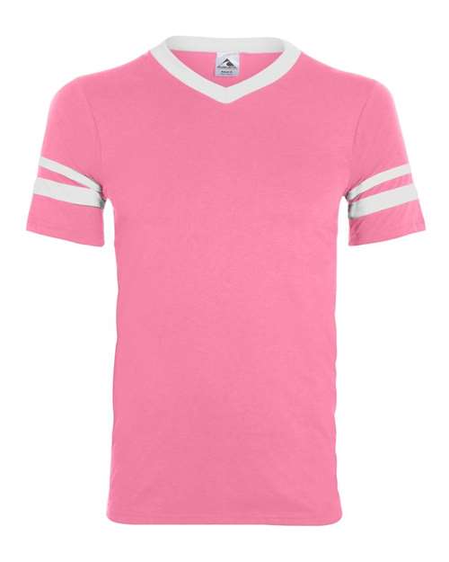 Augusta Sportswear 360 V-Neck Jersey with Striped Sleeves - Pink/ White - front